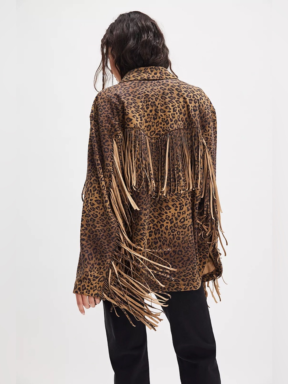 Free People We The Free Fringe Out Vegan Suede Animal Print Jacket